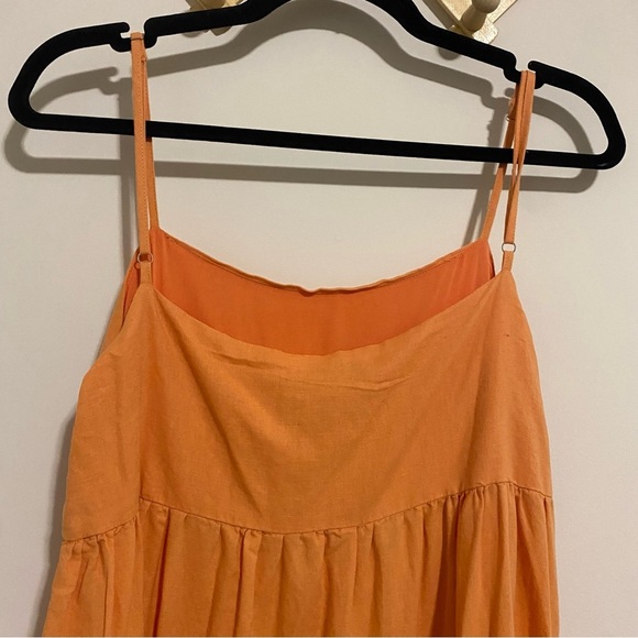 Charlie Holiday Orange Tiered Linen Maxi Dress size Small - Picture 8 of 11